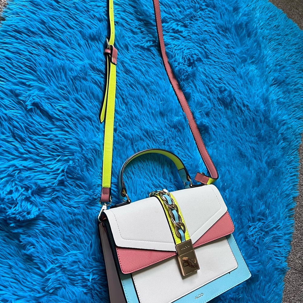 Aldo White and Pink Crossbody Bag with Structured Design